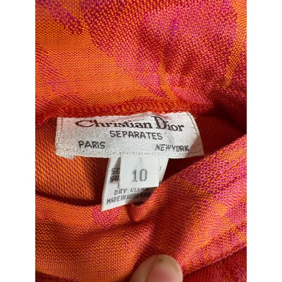 Christian Dior Ramie Blend Tropical Print Skirt sz 10 Orange - Picture 4 of 8
